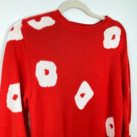 Vintage Outlander Womens S Red & White Floral Dot Sweater Dress FLAW Mod Holiday - Picture 2 of 12